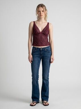 DKNY Lace Camisole Tank Size M Purple Wine Red V-Neck Adjustable Strap Y2K 90s